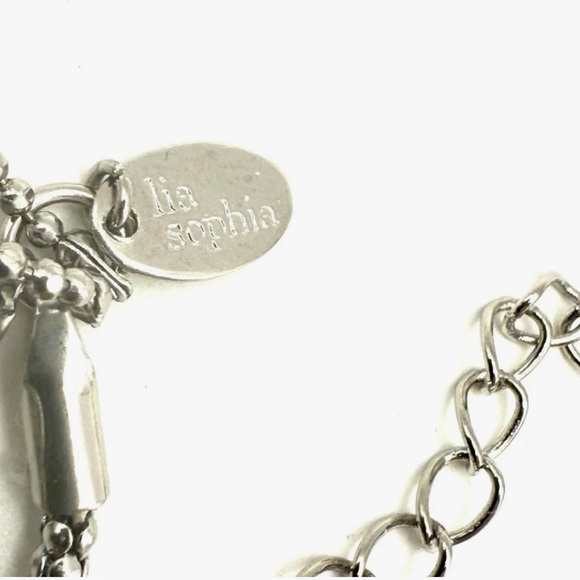 Lia Sophia "Wanderlust” Matte Silver Tone w/Cut Crystals Necklace 30-33” - Picture 4 of 4